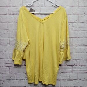 NEW J Jill Yellow Embroidered Peasant Blouse Sz XL Relaxed Coastal Flowy Boho